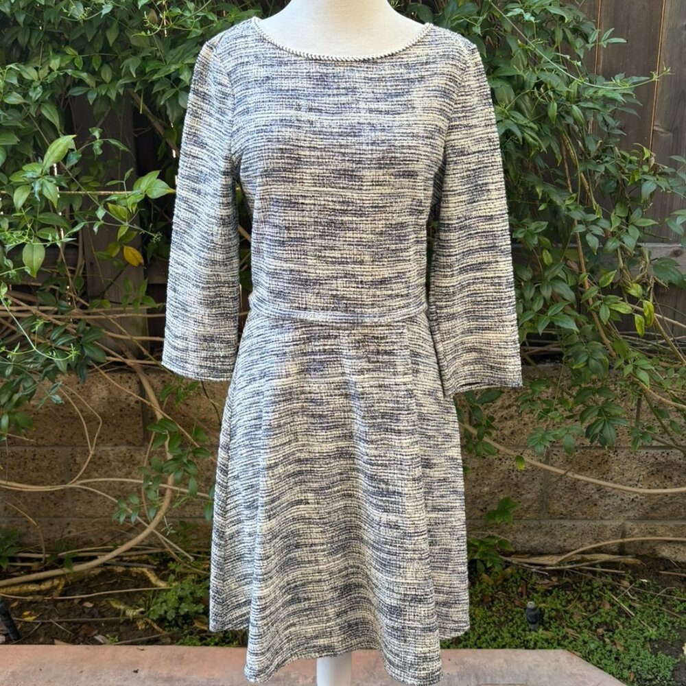 NWT Max Studio Cream and Blue Tweed Fit and Flare Skater Dress Medium